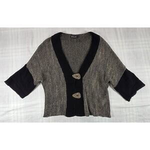 ZELE Womens 100% Linen Open Knit Short Sleeve Boxy Cardigan Lagenlook Layering M